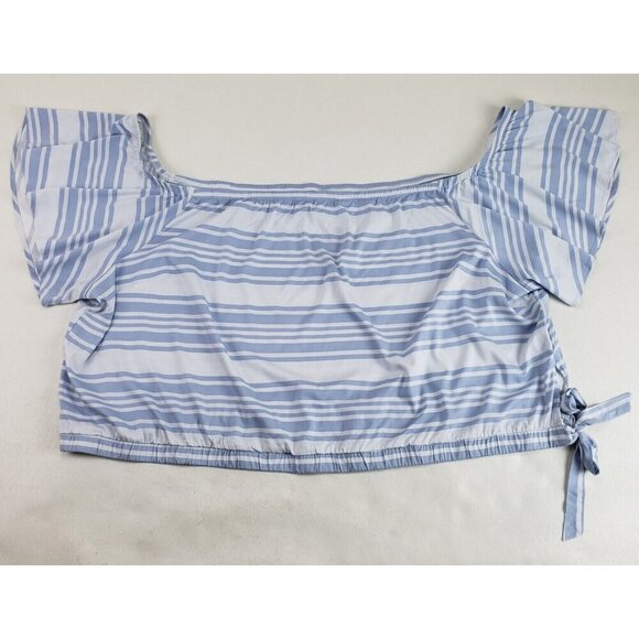 Torrid Striped Challis Crop Top Womens 6X 30 Blue Off Shoulder Short Sleeve - Picture 4 of 12